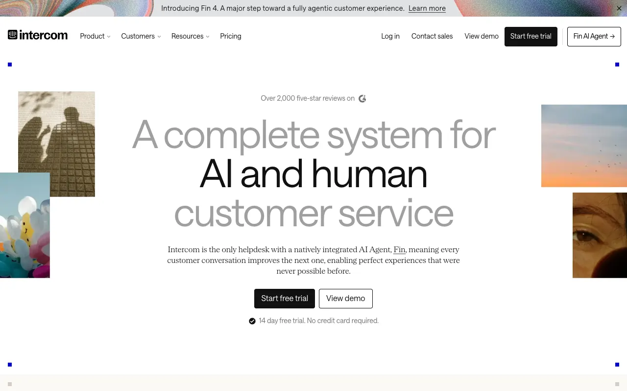 Intercomの公式サイトのトップページ