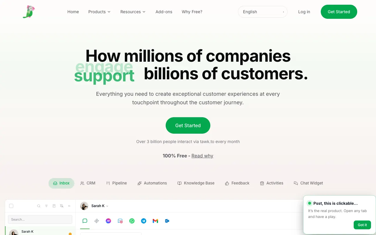 tawk.toの公式サイトのトップページ