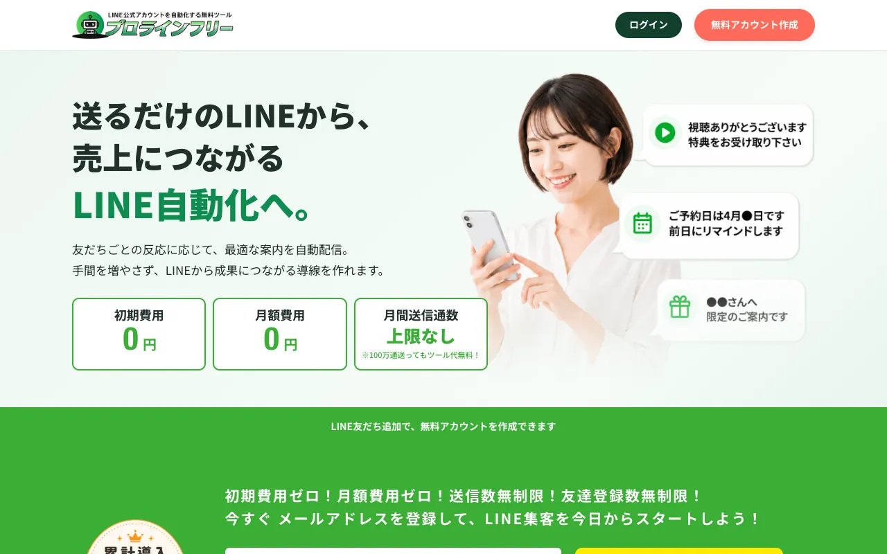 プロラインフリーの公式サイトのトップページ